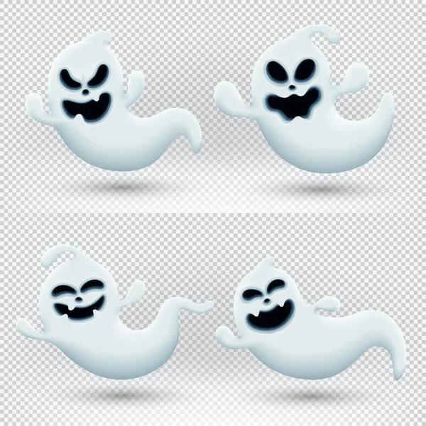 Vector Illustration Set Funny Ghosts Realistic Ghosts Isolated Transparent Background — Stok Vektör