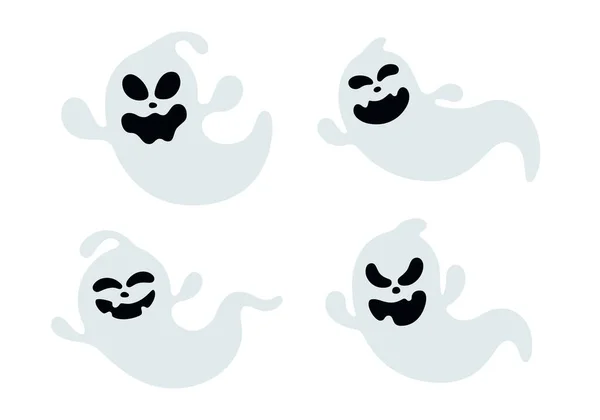 Векторні Ілюстрації Набором Смішних Плоских Привидів Милі Привиди Ізольовані Білому — стоковий вектор