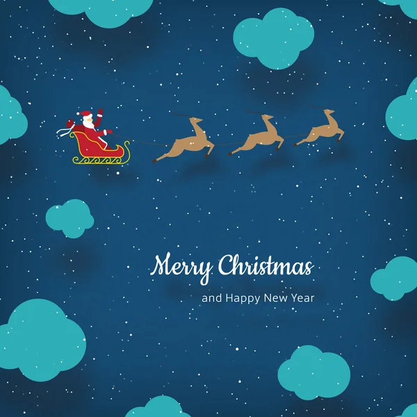 Векторная рождественская открытка с Санта-Клаусом и оленями — стоковый вектор
