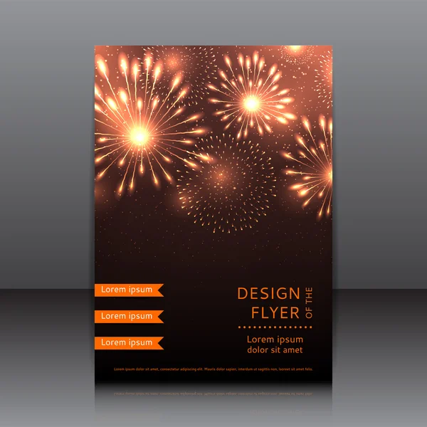 Vector design of the flyer with fireworks — Stock Vector