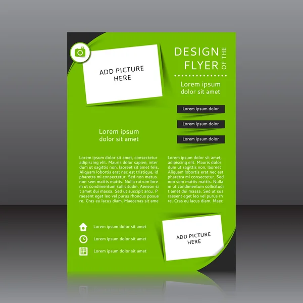 Groene vector ontwerp van de flyer met plaats voor afbeelding — Stockvector