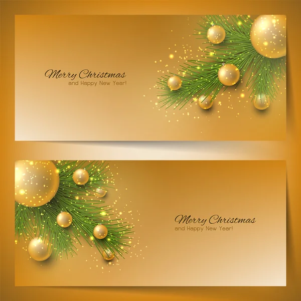 Elegantes pancartas de Navidad con árbol de Navidad y juguetes de Navidad — Vector de stock