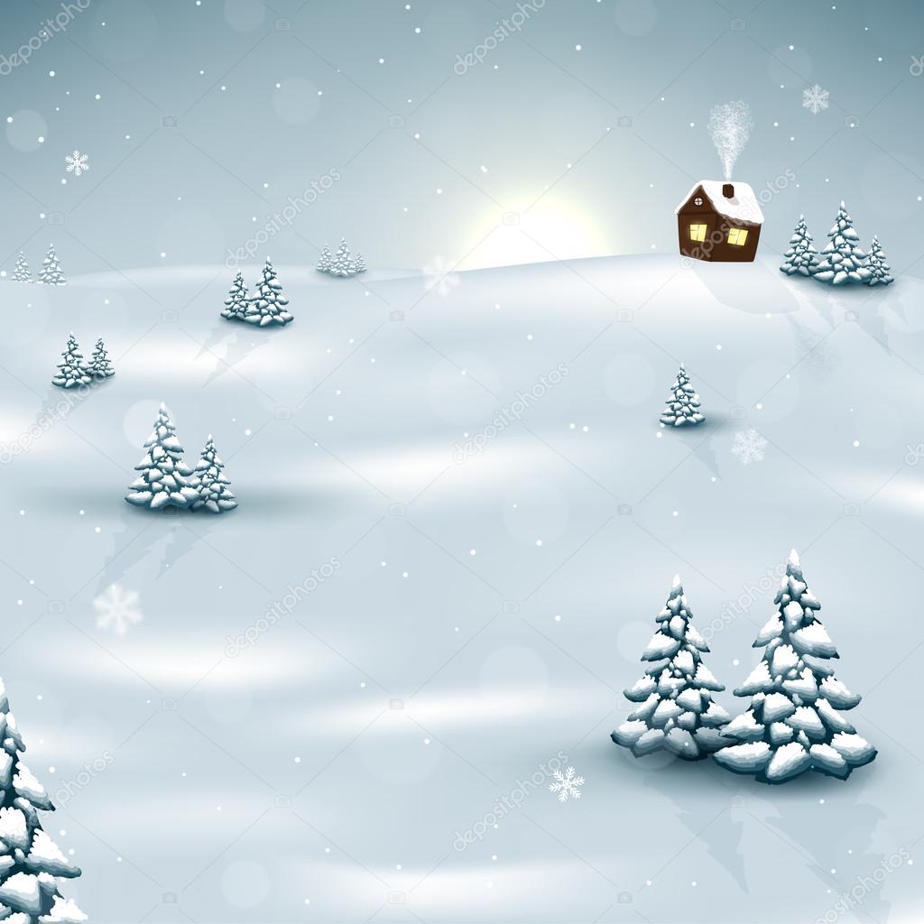Christmas winter landscape with snowflakes