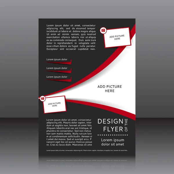 Векторный дизайн черной листовки с красными элементами и местами для изображений — стоковый вектор