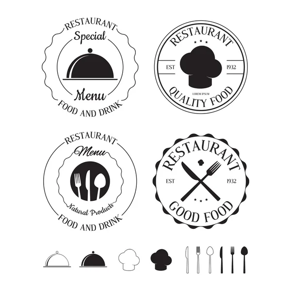 レストランのロゴ、ラベル、バッジおよびデザイン要素のセット — ストックベクタ