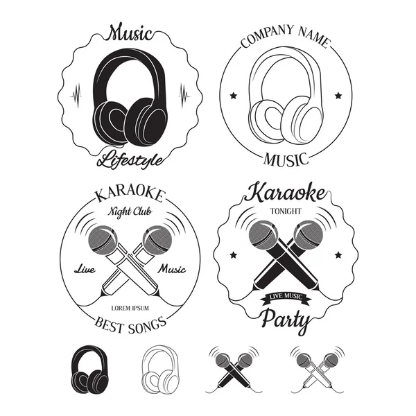 Set van muziek en karaoke logo's, etiketten, insignes en ontwerpelementen. — Stockvector