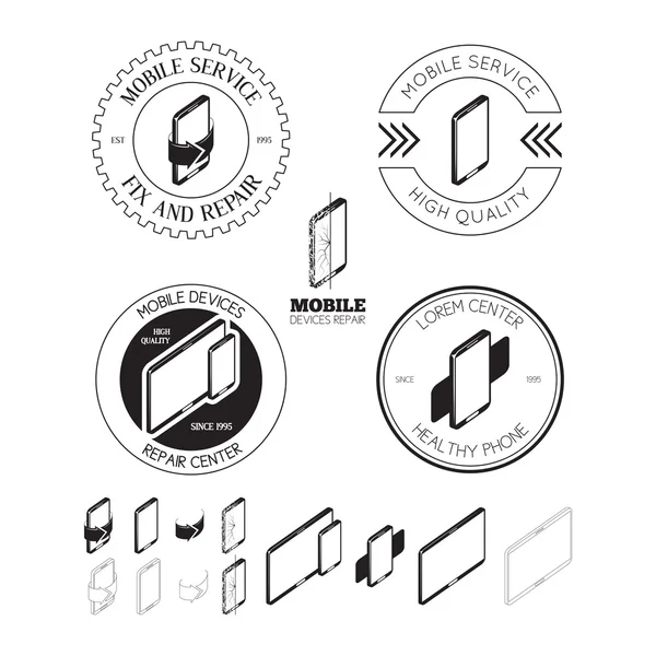 Conjunto de logotipos de serviço de reparo móvel, etiquetas, emblemas e el design — Vetor de Stock