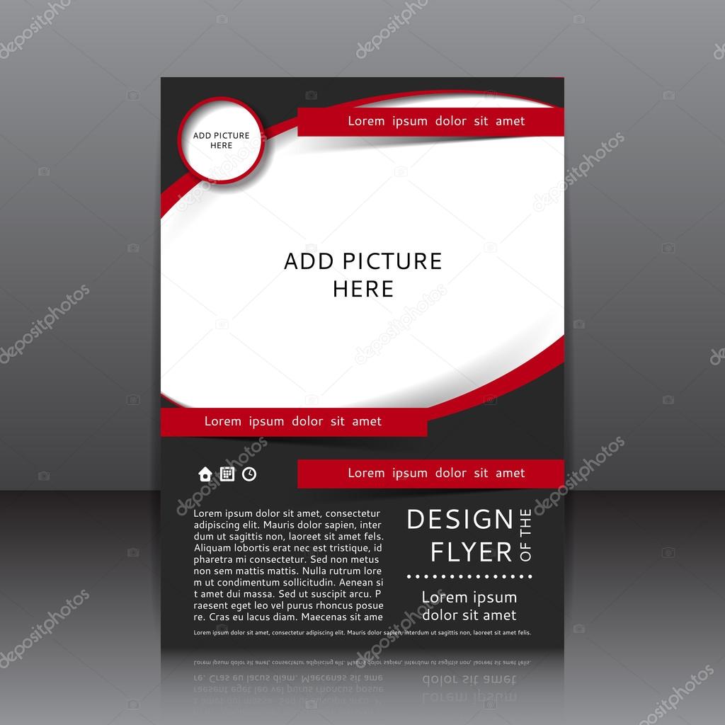 Vector design of the flyer whit black and red elements and place for pictures