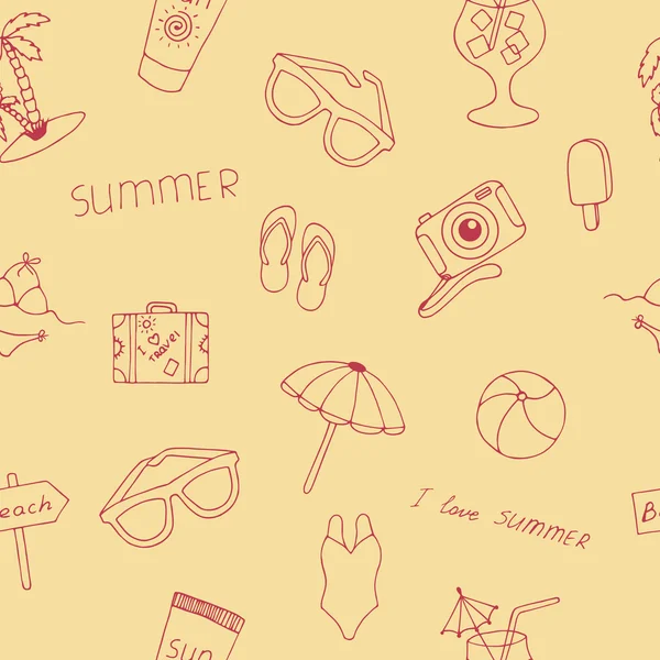手で描かれた要素とシームレスな夏の背景 — ストックベクタ
