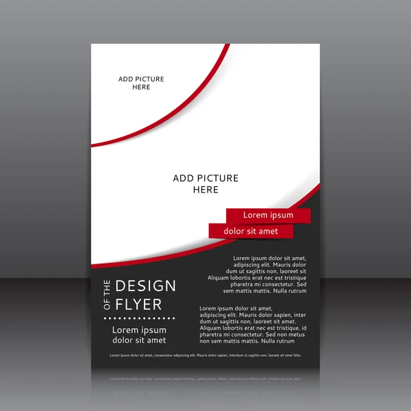 Vektordesign des schwarzen Flyers mit roten Elementen und Platz für Bilder — Stockvektor