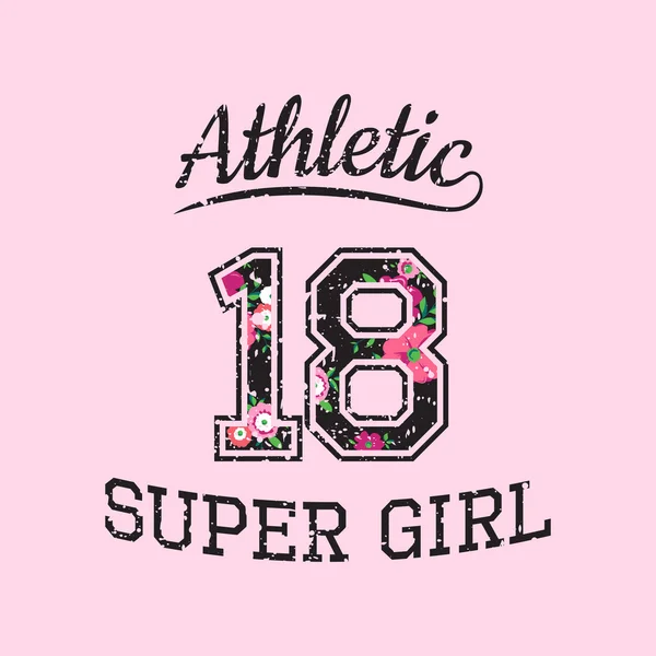Wektor wydruku athletic super dziewczyna dla typografii — Wektor stockowy