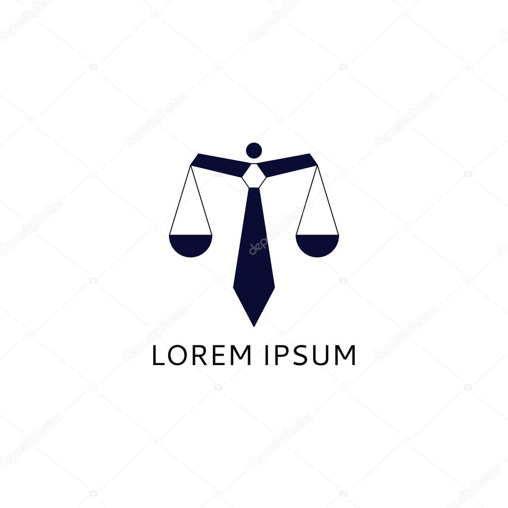 Concept of logo of lawyer in the form of scales with a tie.