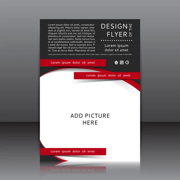 Vector design of the black flyer whit red elements and place for pictures. — Stock Vector