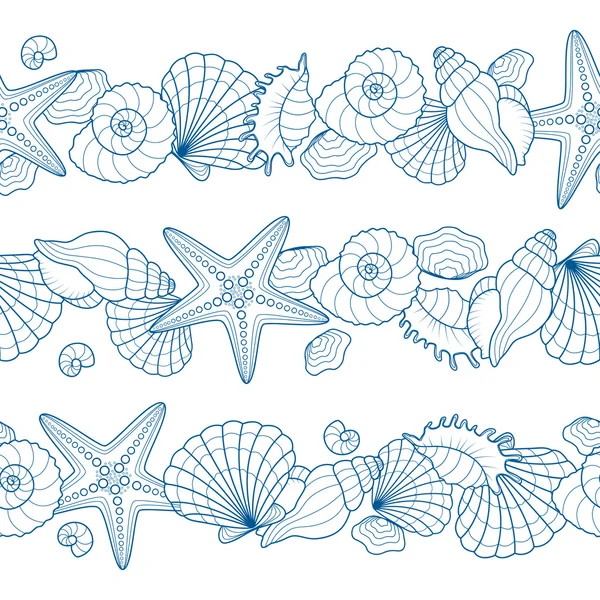 Conjunto de cintas sin costura con conchas marinas y estrellas de mar — Vector de stock