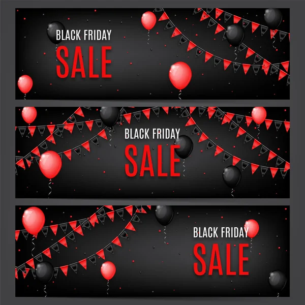 Drie banners van Black Friday verkoop — Stockvector