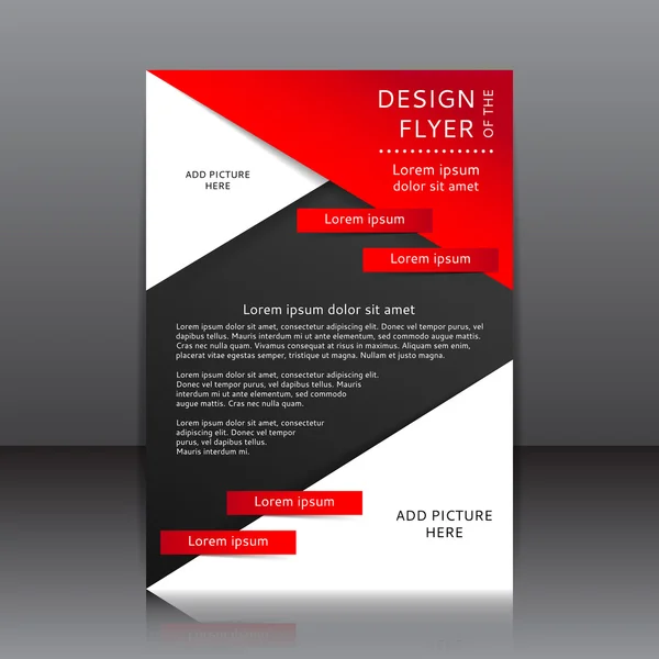 Gestaltung der schwarz-roten Flyer-Vektorillustration mit roten Elementen und Platz für Bilder — Stockvektor