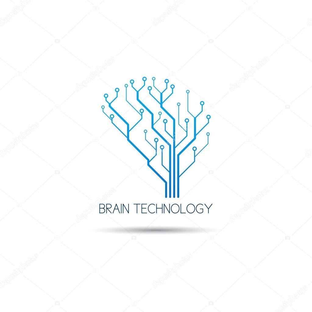 Concept of logo in the form of a brain or tree with circuit board.