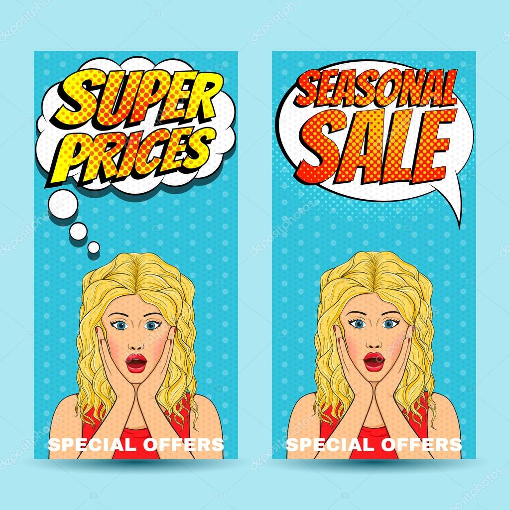 Two banners with cartoon bubble and place for text in pop art style.