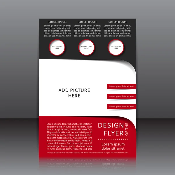 Φορέα σχεδιασμού από το μαύρο και κόκκινο flyer με στοιχεία και τον τόπο για τις εικόνες — Διανυσματικό Αρχείο