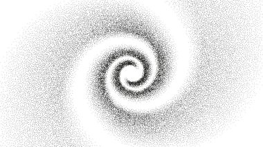 Noktalı bir gradyan spiral akışı. Optik illüzyonlu vektör cesur girdap. Siyah benek desenli tünel. Siyah noktalar ya da noktalama efektli parçacıklar tarafından yapılan kumlu desen girdabı.