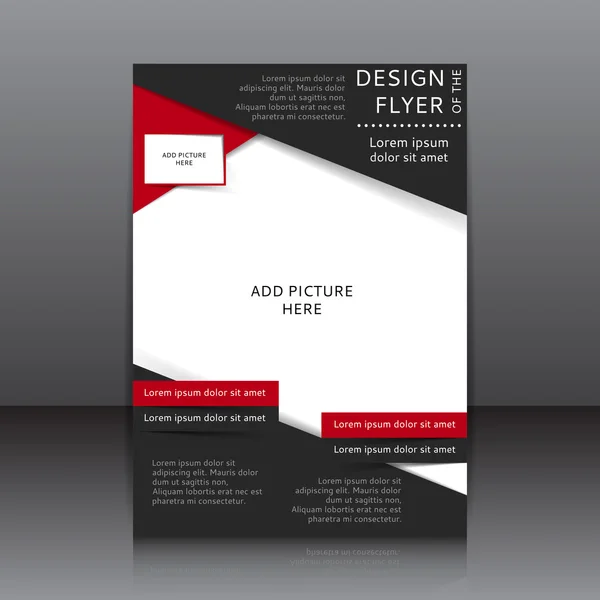 Vektör tasarımı kırmızı el ilanı whit siyah öğeleri, simgeler ve resimler için yer — Stok Vektör