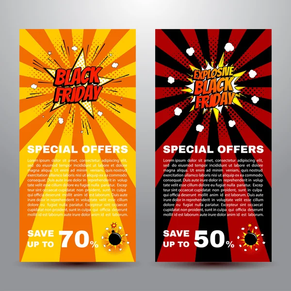 Pop art komik siyah Cuma satış indirim promosyonu afiş illüstrasyon vektör