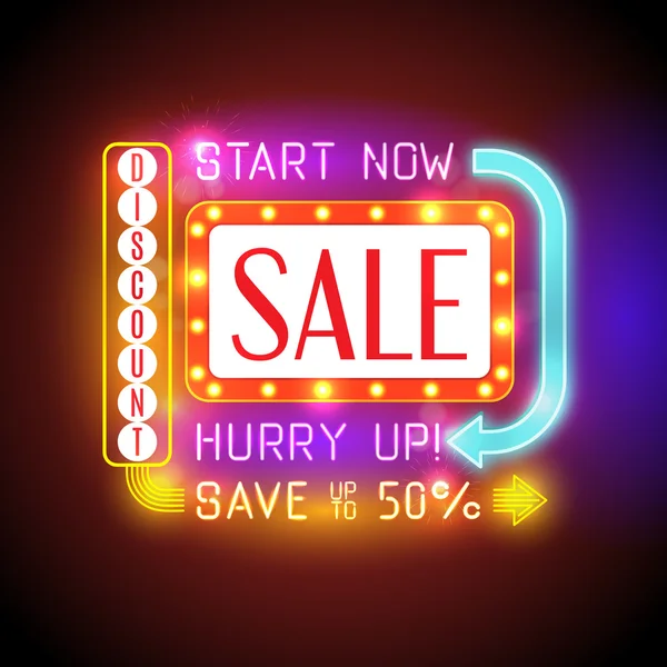 Retro neon sale banner — Stock Vector