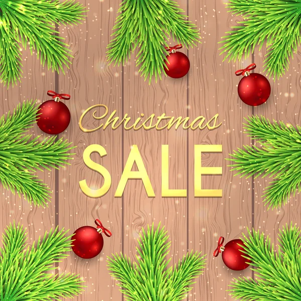 Christmas sale banner with Christmas toys and fir twigs — Stock Vector