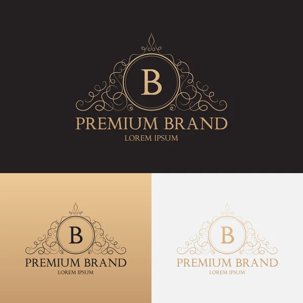 Vector template of logo of premium brand with floral ornament — Stock Vector