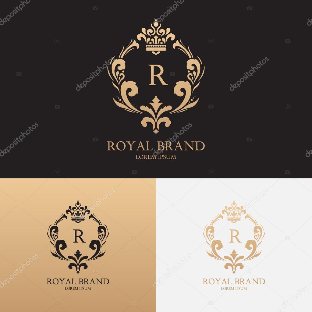 Vector template of logo of boutique brand with crown and floral ornament