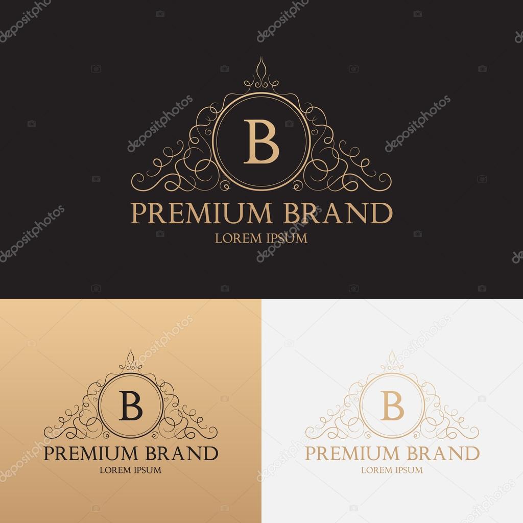 Vector template of logo of premium brand with floral ornament