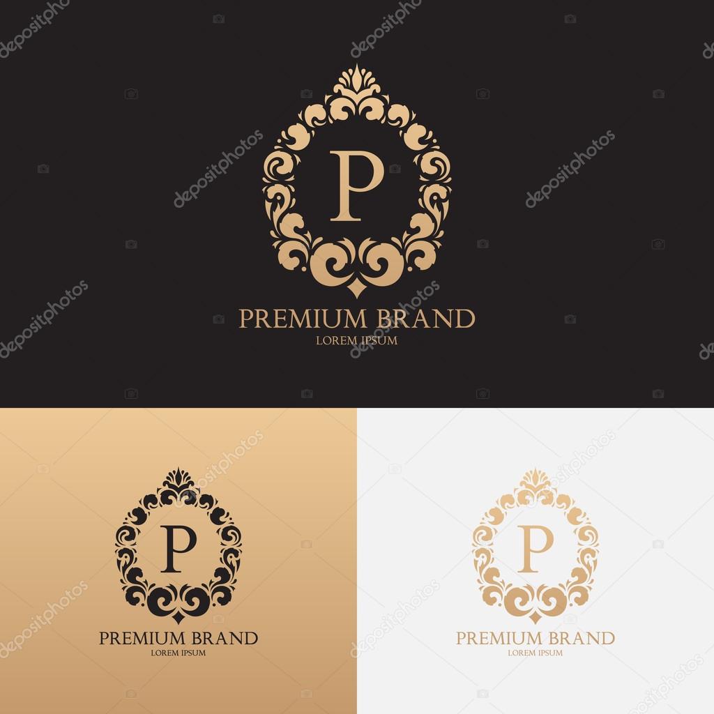 Vector template of logo of premium brand with floral ornament