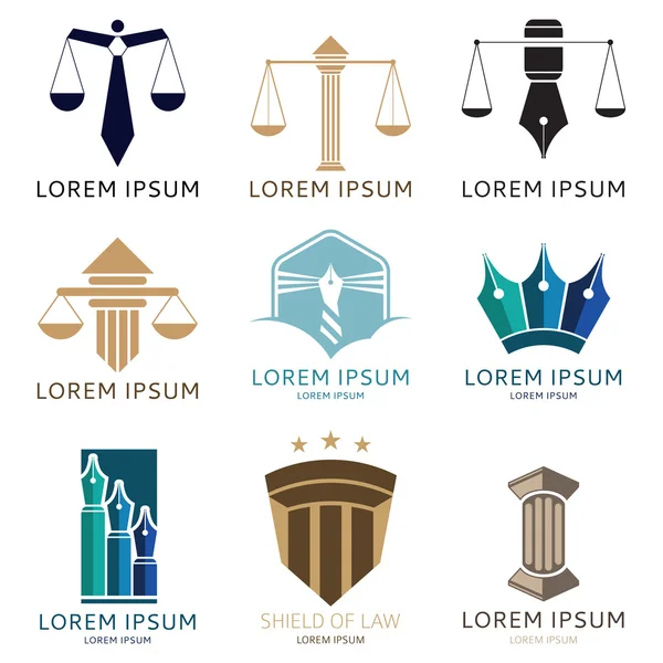 Набор логотипа адвоката и логотипа адвокатской конторы — стоковый вектор