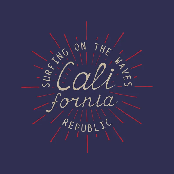 Εκλεκτής ποιότητας χέρι που εκτύπωσης Καλιφόρνια για t-shirt — Διανυσματικό Αρχείο