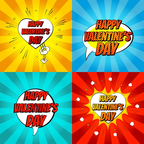 Ensemble de bande dessinée pop art joyeuse Saint Valentin — Image vectorielle