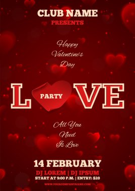 Mutlu Sevgililer günü davetiye şablonunda yürekleri arka plan bulanık.