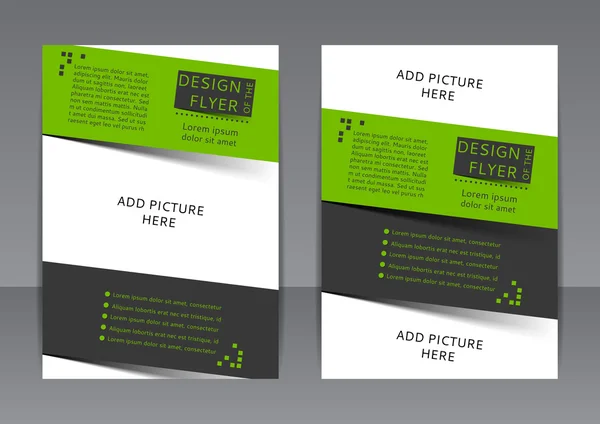 Vector design zöld és fekete szórólap, borító, brosúra, poszter, jelentés, helyek, képek — Stock Vector