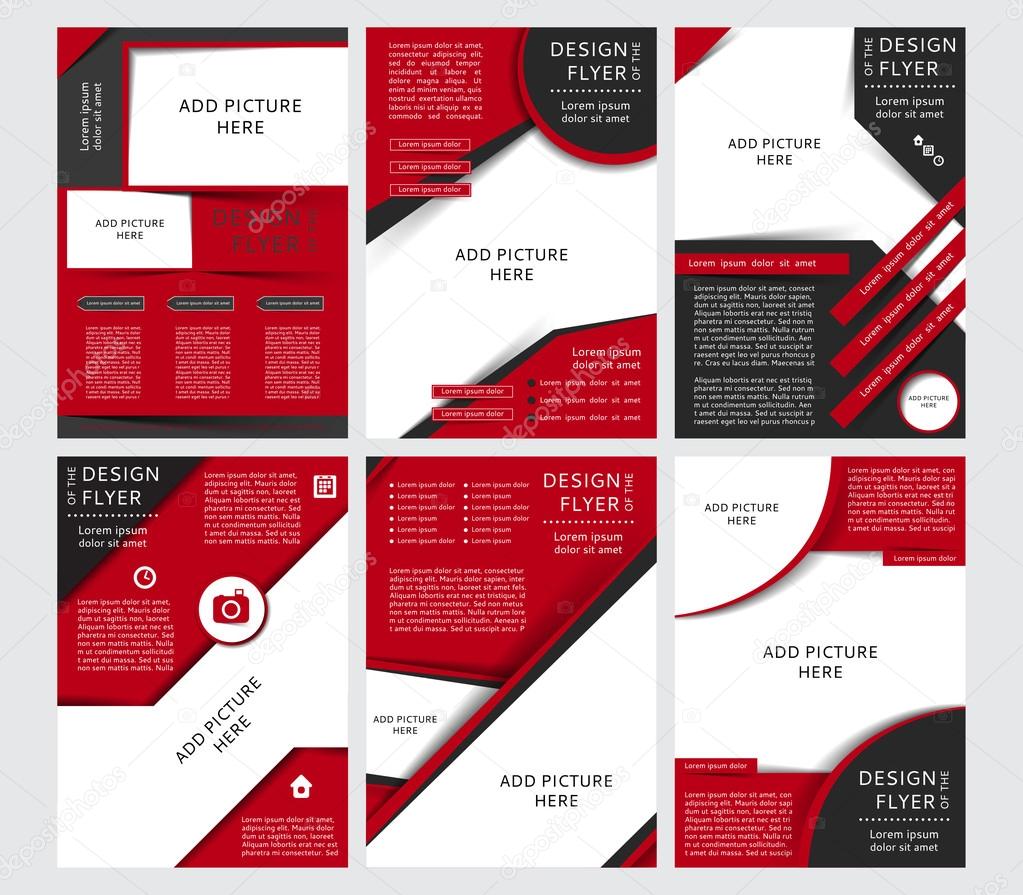 Set of Vector design of the black and red flyers, cover, brochure, poster, report with places for pictures.