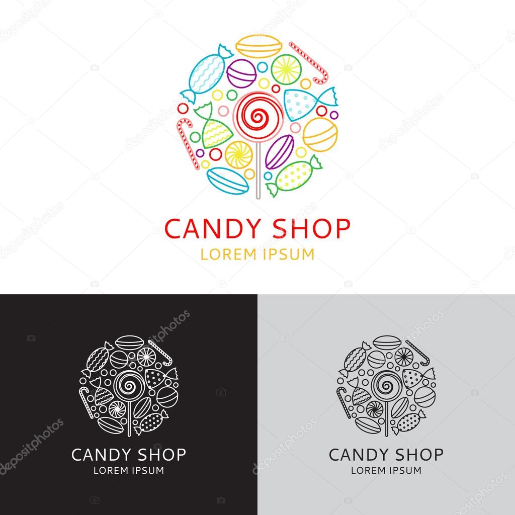Vector illustration. Templates of icons of candies in linear style.