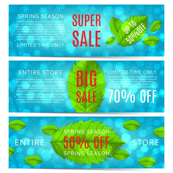 Set di banner vendita primavera con foglie — Vettoriale Stock