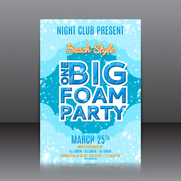 One big foam party flyer — Stock Vector