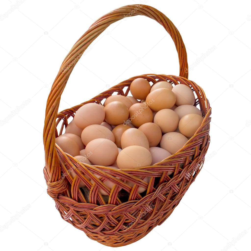 Eggs in basket isolated on white background. — Stock Photo