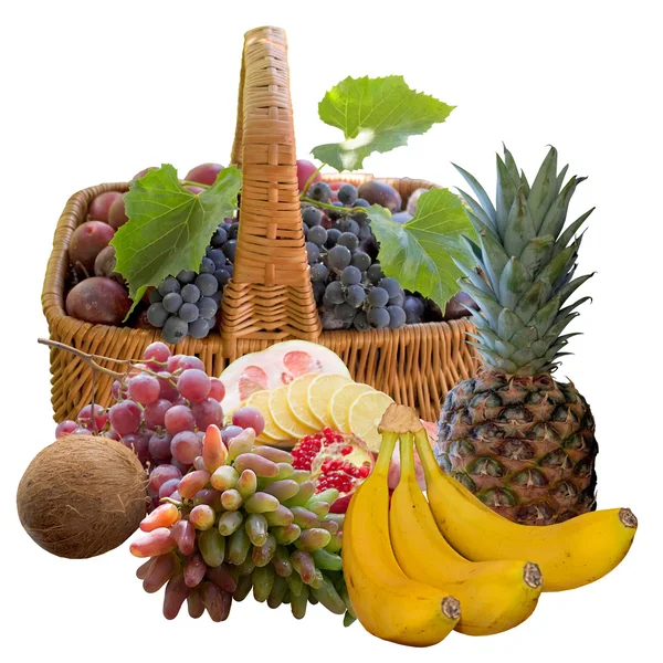 Ananas bananer på vit bakgrund. — Stockfoto