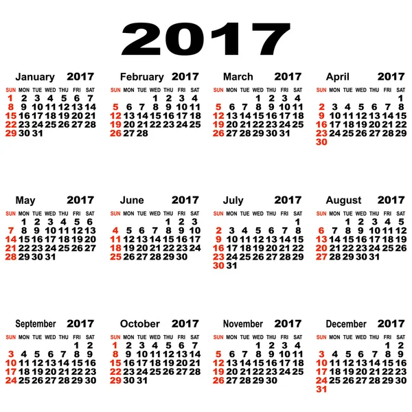 Calendário europeu de 2017 . — Vetor de Stock