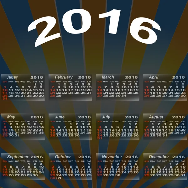 Europäischer Kalender 2016. — Stockvektor