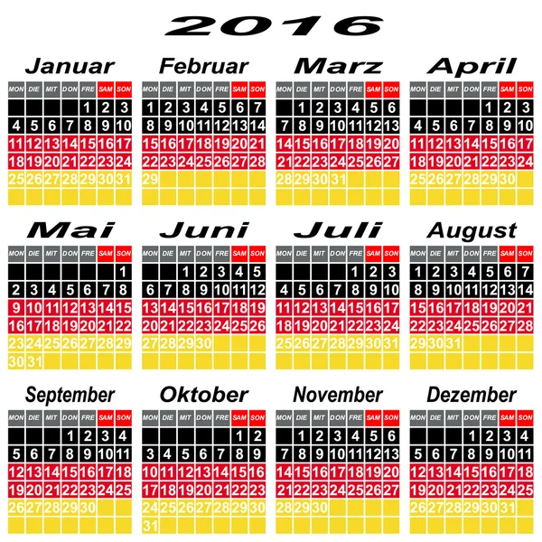 2016 年のドイツのカレンダー. — ストックベクタ