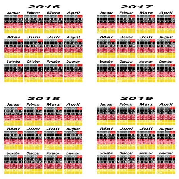 Kalendarz Niemcy 2016,2017,2018,2019 roku. — Wektor stockowy