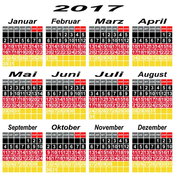 Calendario de Alemania de 2017 . — Vector de stock