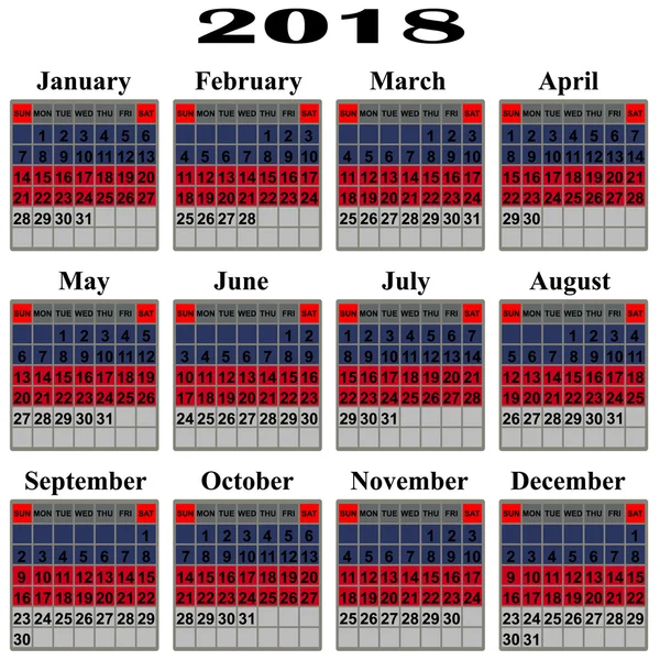 Calendar for 2018 year. — Stock Vector