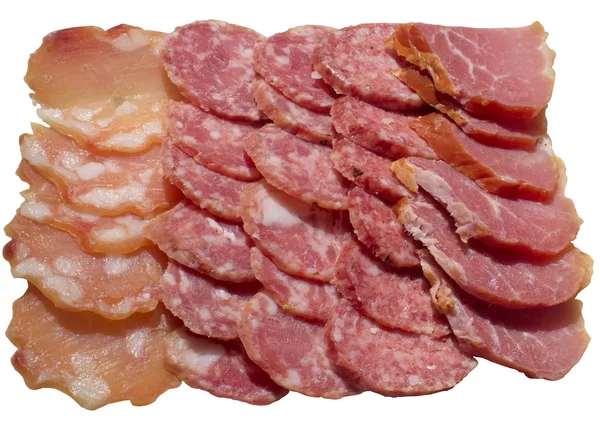 Varietà di salumi e prosciutto . — Foto Stock